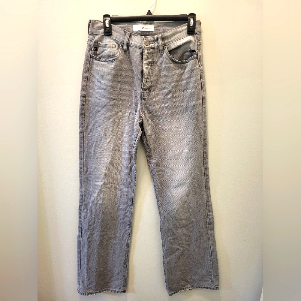 KanCan Women's Light Gray Distressed Faded High Rise Wide Leg Cotton Jeans 5/26